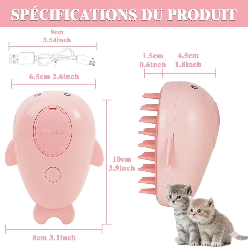 Brosse Vapeur 3-en-1 pour Chats et Chiens - Édition Rose
