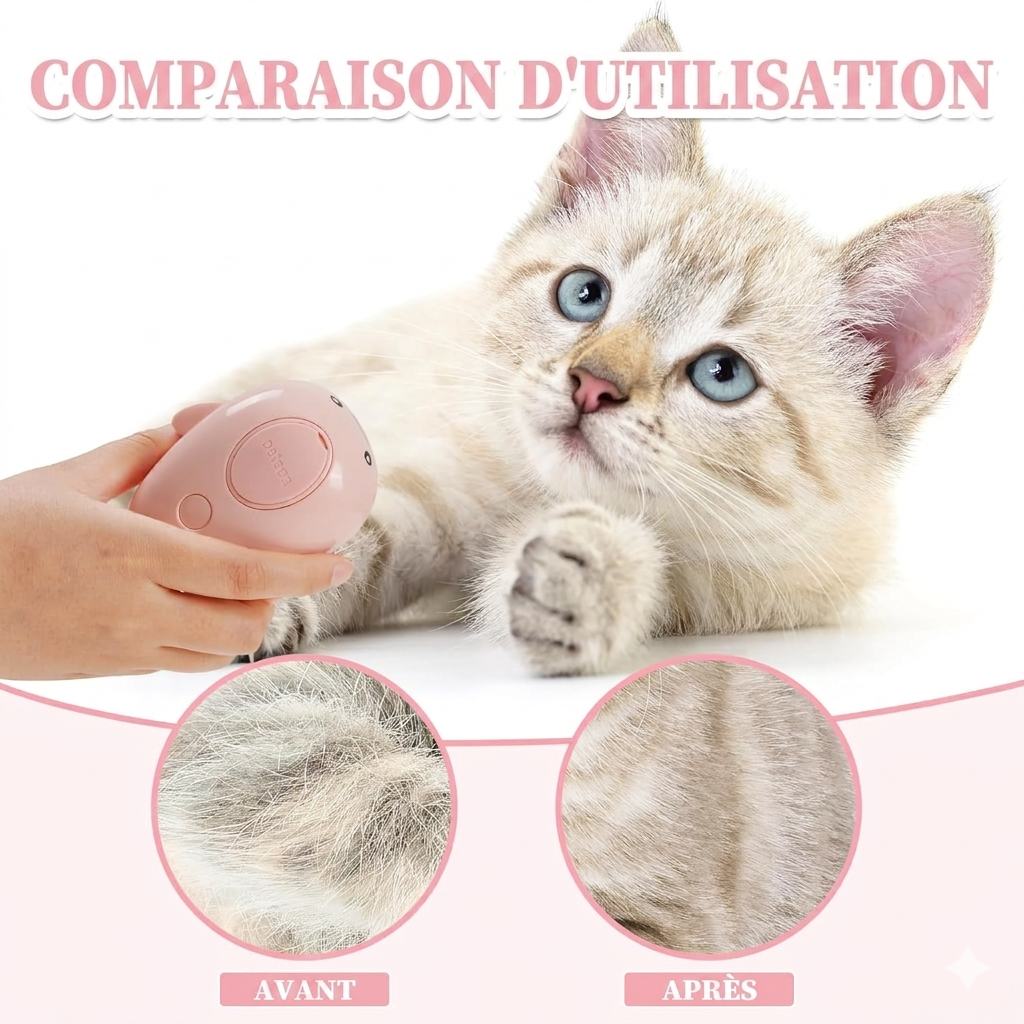 Brosse Vapeur 3-en-1 pour Chats et Chiens - Édition Rose
